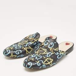 Gucci Black Leather Ghost Print Horsebit Princetown Flat Mules Size 41