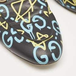 Gucci Black Leather Ghost Print Horsebit Princetown Flat Mules Size 41