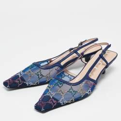 مملوكة مسبقًا Gucci Blue GG Embellished Mesh and Leather Slingback Pumps Size 40
