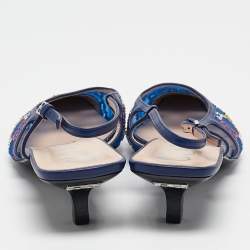 مملوكة مسبقًا Gucci Blue GG Embellished Mesh and Leather Slingback Pumps Size 40