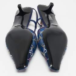 مملوكة مسبقًا Gucci Blue GG Embellished Mesh and Leather Slingback Pumps Size 40