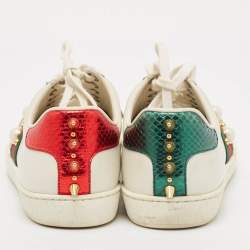 Gucci White Leather and Python Embossed Ace Lace Up Sneakers Size 37.5