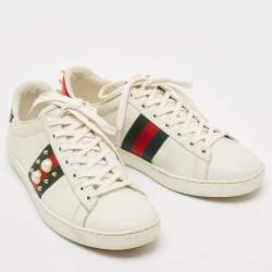 Gucci White Leather and Python Embossed Ace Lace Up Sneakers Size 37.5