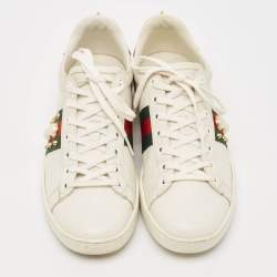 Gucci White Leather and Python Embossed Ace Lace Up Sneakers Size 37.5