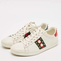 Gucci White Leather and Python Embossed Ace Lace Up Sneakers Size 37.5