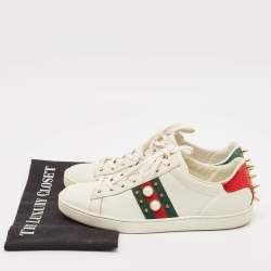 Gucci White Leather and Python Embossed Ace Lace Up Sneakers Size 37.5
