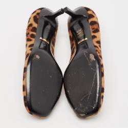 Pre Owned Gucci Brown Leopard Print Calf Hair Horsebit Pumps Size 38