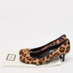 Pre Owned Gucci Brown Leopard Print Calf Hair Horsebit Pumps Size 38
