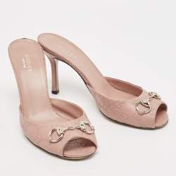 مملوكة مسبقًا Gucci Light Pink Guccissima Leather Hollywood Slide Sandals Size 37.5