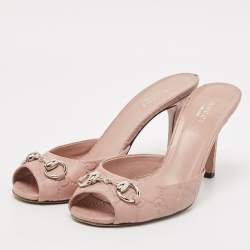 مملوكة مسبقًا Gucci Light Pink Guccissima Leather Hollywood Slide Sandals Size 37.5
