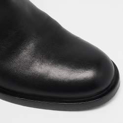 Pre Owned Gucci Black Leather Riding Mid Calf  Boots Size 36.5