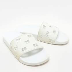 Gucci White Rubber GG Slide Sandals Size 38