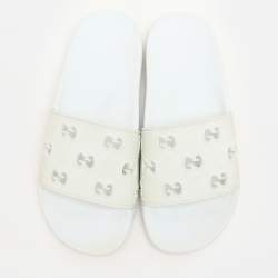 Gucci White Rubber GG Slide Sandals Size 38