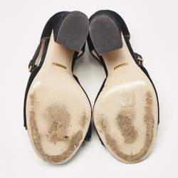 Gucci Black Velvet Bee Pearl Ankle Strap Sandals Size 38