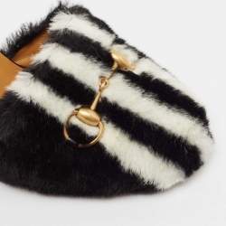 Gucci x Adidas Black/White Faux Fur Horsebit Mules Size 38.5