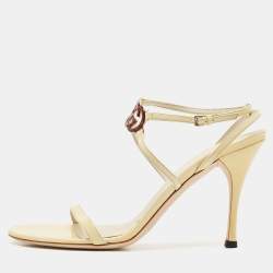 Pre Owned Gucci Yellow Patent Leather Tortoise Interlocking G Sandals Size 39.5