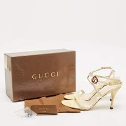 Pre Owned Gucci Yellow Patent Leather Tortoise Interlocking G Sandals Size 39.5
