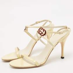 Pre Owned Gucci Yellow Patent Leather Tortoise Interlocking G Sandals Size 39.5