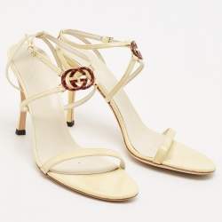Pre Owned Gucci Yellow Patent Leather Tortoise Interlocking G Sandals Size 39.5