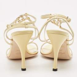 Pre Owned Gucci Yellow Patent Leather Tortoise Interlocking G Sandals Size 39.5