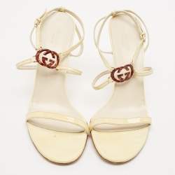 Pre Owned Gucci Yellow Patent Leather Tortoise Interlocking G Sandals Size 39.5