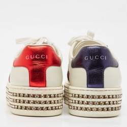 Gucci White Leather Bee Web New Ace Crystal Embellished Platform Sneakers Size 37