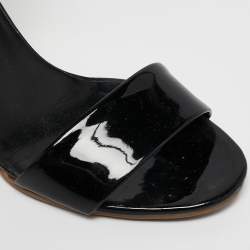 Pre Owned Gucci Black Patent Leather Cork Wedge Ankle Strap Sandals Size 35.5