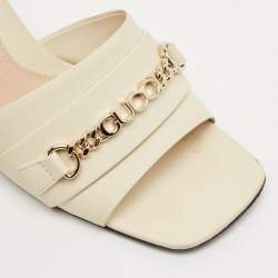 Gucci Cream Leather Chain Embellished Slide Sandals Size 40