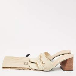 Gucci Cream Leather Chain Embellished Slide Sandals Size 40