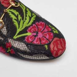 Gucci Multicolor Floral Brocade Fabric and Fur Lined Princetown Flat Mules Size 38