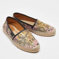 Gucci Multicolor Bengal Tiger Print GG Supreme Canvas Pilar Espadrille Flats Size 38