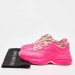 Gucci Neon Pink Leather Rhyton Low Top Sneakers Size 39