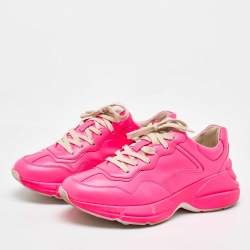 Gucci Neon Pink Leather Rhyton Low Top Sneakers Size 39