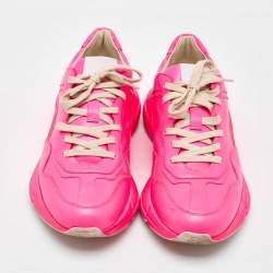 Gucci Neon Pink Leather Rhyton Low Top Sneakers Size 39