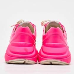 Gucci Neon Pink Leather Rhyton Low Top Sneakers Size 39