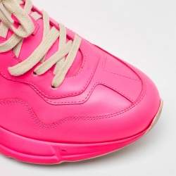 Gucci Neon Pink Leather Rhyton Low Top Sneakers Size 39