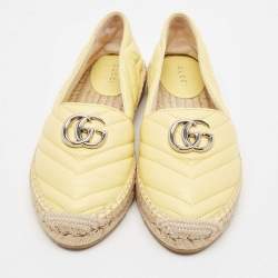 Gucci Yellow Matelassé Leather GG Marmont Espadrille Flats Size 37.5