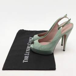 Gucci Green Patent Leather Peep-Toe Platform Slingback Pumps Size 39