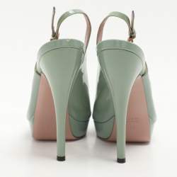 Gucci Green Patent Leather Peep-Toe Platform Slingback Pumps Size 39