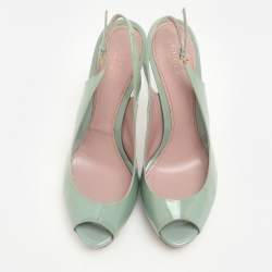 Gucci Green Patent Leather Peep-Toe Platform Slingback Pumps Size 39