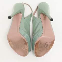 Gucci Green Patent Leather Peep-Toe Platform Slingback Pumps Size 39