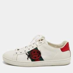 Gucci White Leather Ace Bee Embroidered Low Top Sneakers Size 37