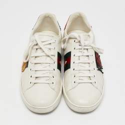 Gucci White Leather Ace Bee Embroidered Low Top Sneakers Size 37