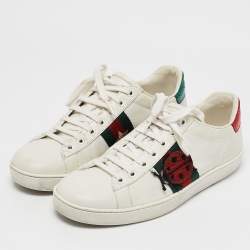 Gucci White Leather Ace Bee Embroidered Low Top Sneakers Size 37