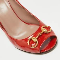 Gucci Red Patent Leather Jolene Peep Toe Pumps Size 39.5