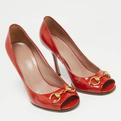Gucci Red Patent Leather Jolene Peep Toe Pumps Size 39.5