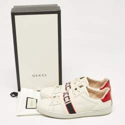 Gucci Off White/Red Leather Ace Stripe Sneakers Size 36.5