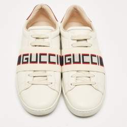 Gucci Off White/Red Leather Ace Stripe Sneakers Size 36.5