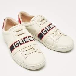 Gucci Off White/Red Leather Ace Stripe Sneakers Size 36.5