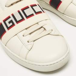 Gucci Off White/Red Leather Ace Stripe Sneakers Size 36.5